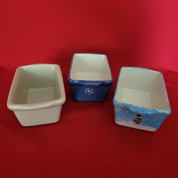 Mini Bread Loaf Pan Ceramic Stoneware Christmas Winter Snowman Snowflakes Set of - Picture 6 of 12